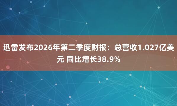 迅雷发布2026年第二季度财报：总营收1.027亿美元 同比增长38.9%