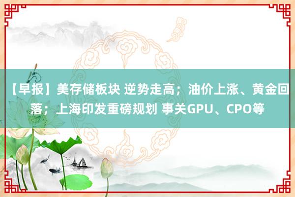 【早报】美存储板块 逆势走高；油价上涨、黄金回落；上海印发重磅规划 事关GPU、CPO等
