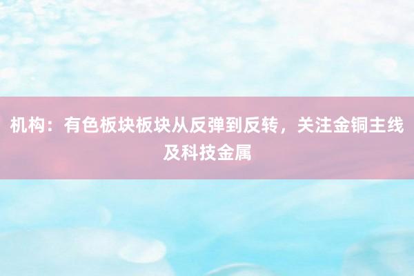 机构：有色板块板块从反弹到反转，关注金铜主线及科技金属