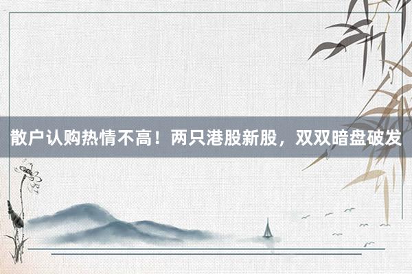 散户认购热情不高！两只港股新股，双双暗盘破发