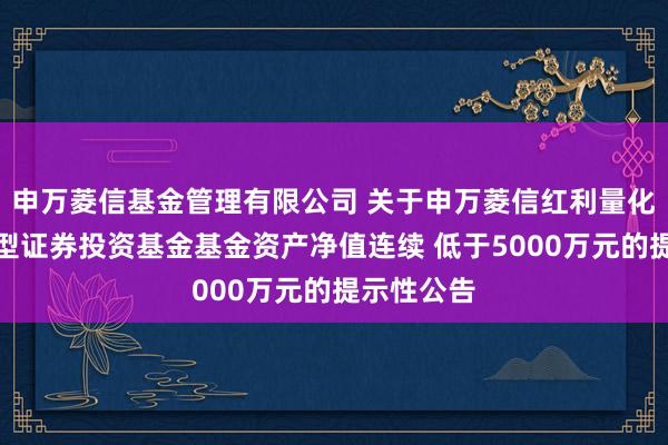 申万菱信基金管理有限公司 关于申万菱信红利量化选股股票型证券投资基金基金资产净值连续 低于5000万元的提示性公告