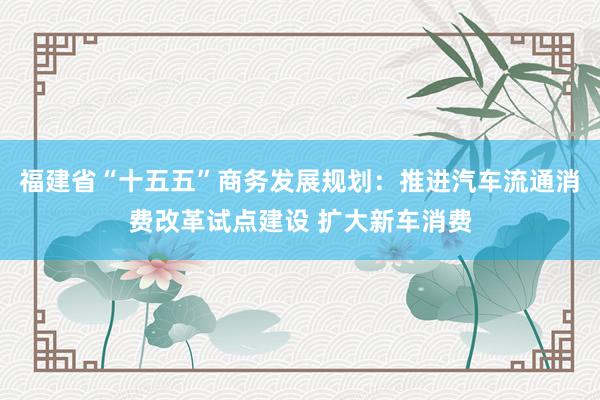 福建省“十五五”商务发展规划：推进汽车流通消费改革试点建设 扩大新车消费