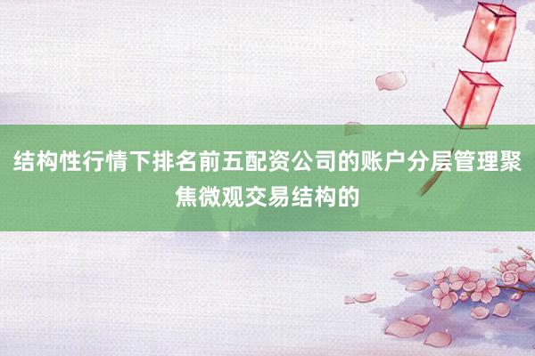 结构性行情下排名前五配资公司的账户分层管理聚焦微观交易结构的