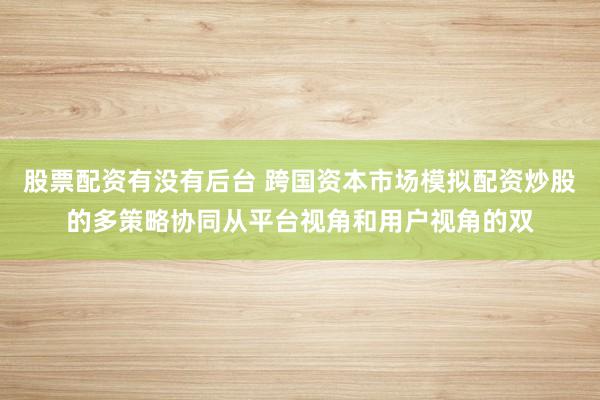股票配资有没有后台 跨国资本市场模拟配资炒股的多策略协同从平台视角和用户视角的双