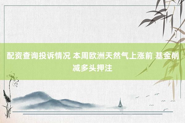 配资查询投诉情况 本周欧洲天然气上涨前 基金削减多头押注