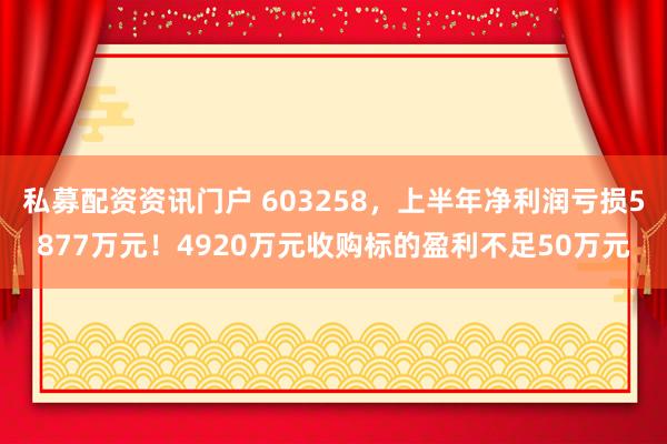 私募配资资讯门户 603258，上半年净利润亏损5877万元！4920万元收购标的盈利不足50万元