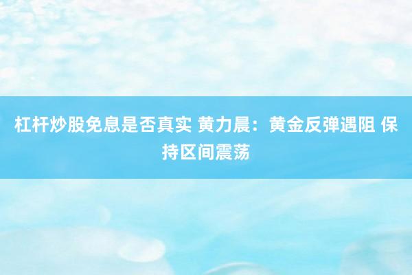 杠杆炒股免息是否真实 黄力晨：黄金反弹遇阻 保持区间震荡